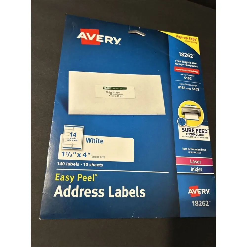 Avery Easy Peel address label 1.33”W X 4” 10 sheets/140 labels 18262